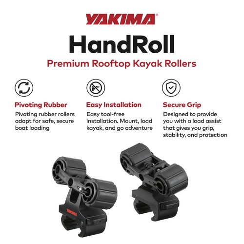 YAKIMA HandRoll Rooftop Mounted Kayak Rack for Vehicles, Set of 2 Kayak Rollers - Picture 2 of 11