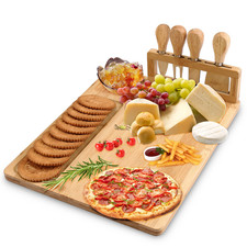 N-Brand Twgdh Bamboo Cheese Board Set Including 4 Stainless Cutlery Set