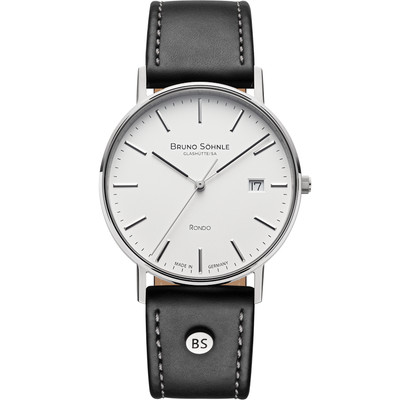 flache Herrenuhr Glashütte BRUNO SÖHNLE RONDO Edelstahl Leder Quarz 17-13105-241