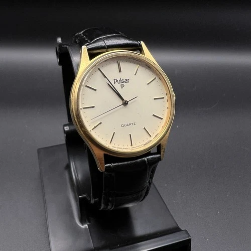 Vintage Pulsar By Seiko Men's Gold Tone 33.5mm Quartz Watch Y481-0240 Works!