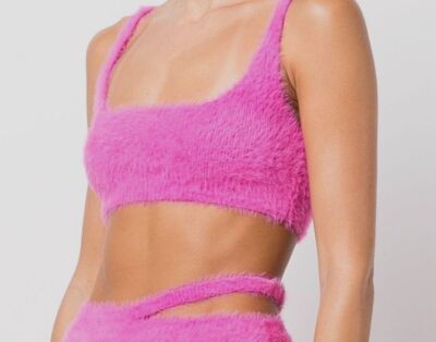 $165 Jonathan Simkhai Women's Pink Shearling-Effect Knit Tank Top Size M