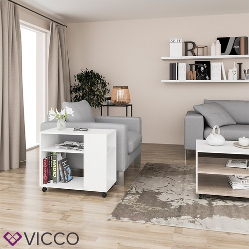 VICCO mesa auxiliar ROLLI mesa baja de salón ruedas blanco mesa de sofá salón - Imagen 4 de 8