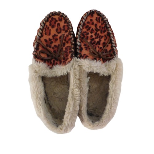J Crew Fur Lined Moccasin Slippers Women’s 8 Leopard House Shoes - Picture 6 of 7