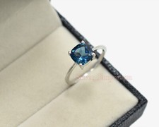 8 MM Cushion Cut Natural London Blue Topaz Gems 925 Sterling Silver Wedding Ring
