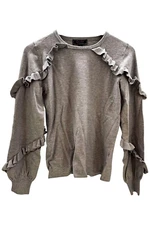 C Wonder by Christian Siriano Women's Long Sleeve Ruffle Pullover Gray