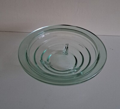 Grün Konzentrisch Kreis Glas 3 Fuß Schale Schale Schüssel Vintage Aufsteller Deko 18x6cm