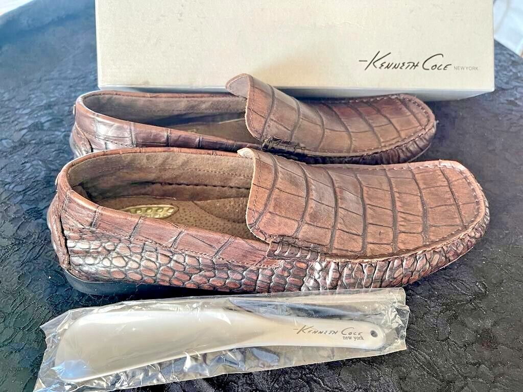 Nuevo Mocasín de Moda Kenneth Cole Cuero Sin Encaje Mocasines Zapatos Piel de Cocodrilo