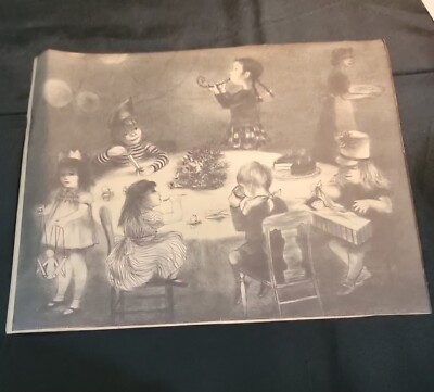 Vtg Gothic Childrens Birthday Party Print Art Book Page Pencil Drawing Harmon