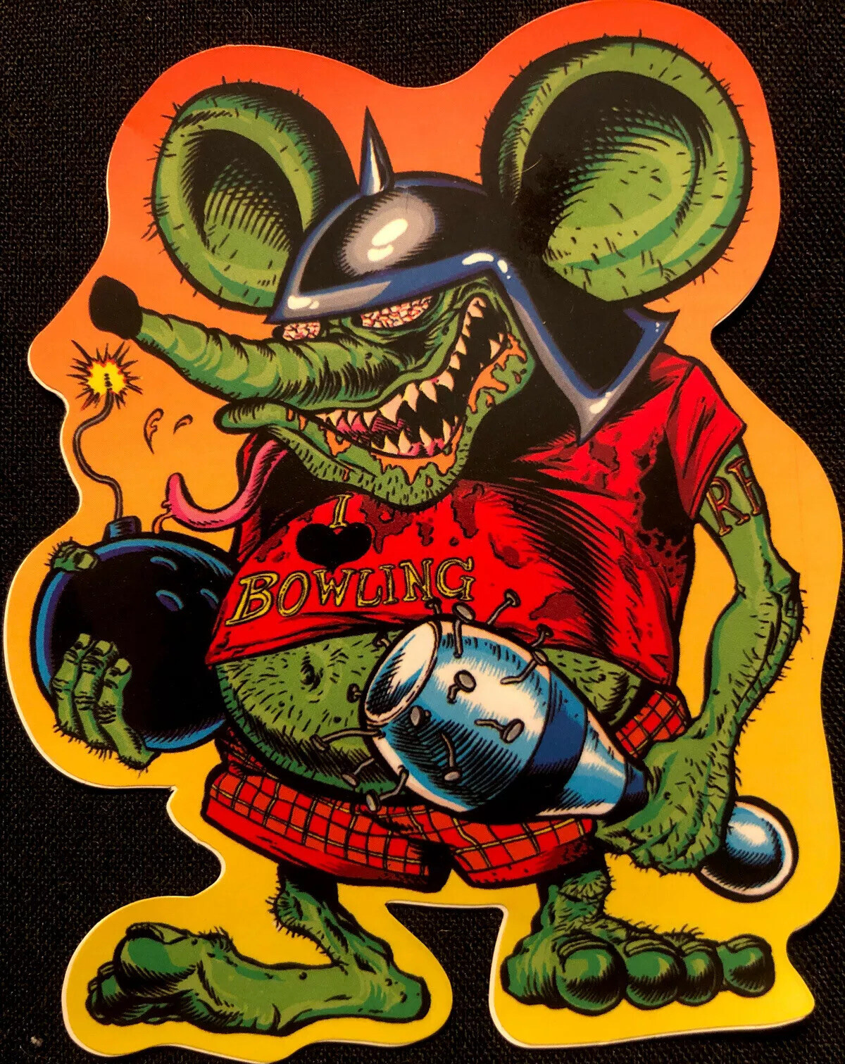 RAT FINK STICKER 3 1/4 X 4“ “BOWLING BOMB 💣 FINK” UV GLOSSED BAD ASS ...