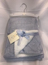 NEW Lullaby Kids Luxury Sherpa Blue White Silver Sparkle Baby Blanket 30X40 