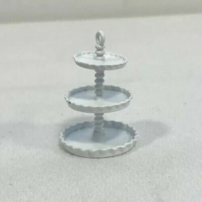 Mini White Three Tier Tray Miniature Doll House Metal Decor Kitchen