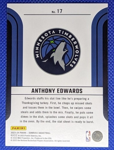 2023-24 Panini Donruss ANTHONY EDWARDS #17 Franchise Features Timberwolves - Picture 2 of 2