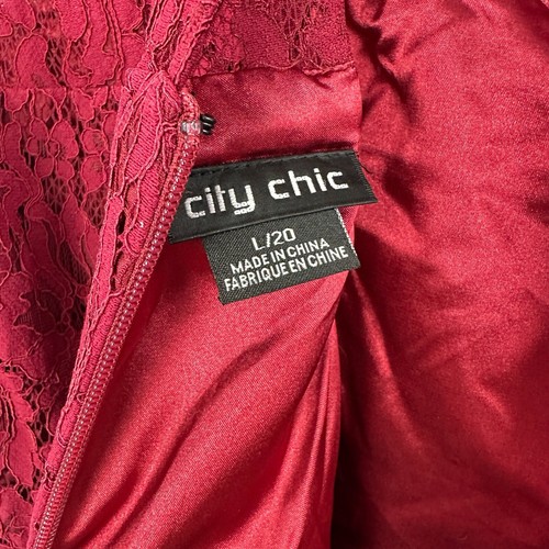 CITY CHIC Size L 20 Dark Red Lace Mermaid Dress Pencil Cocktail Formal Maroon - Picture 17 of 17