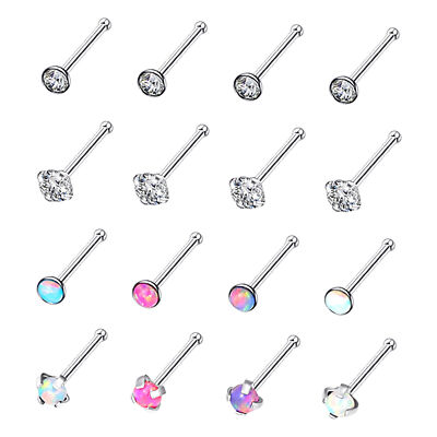 16-32Pcs Nose Ring Hoop Surgical Steel CZ Straight Bone Stud Nose Stud Ring 20G