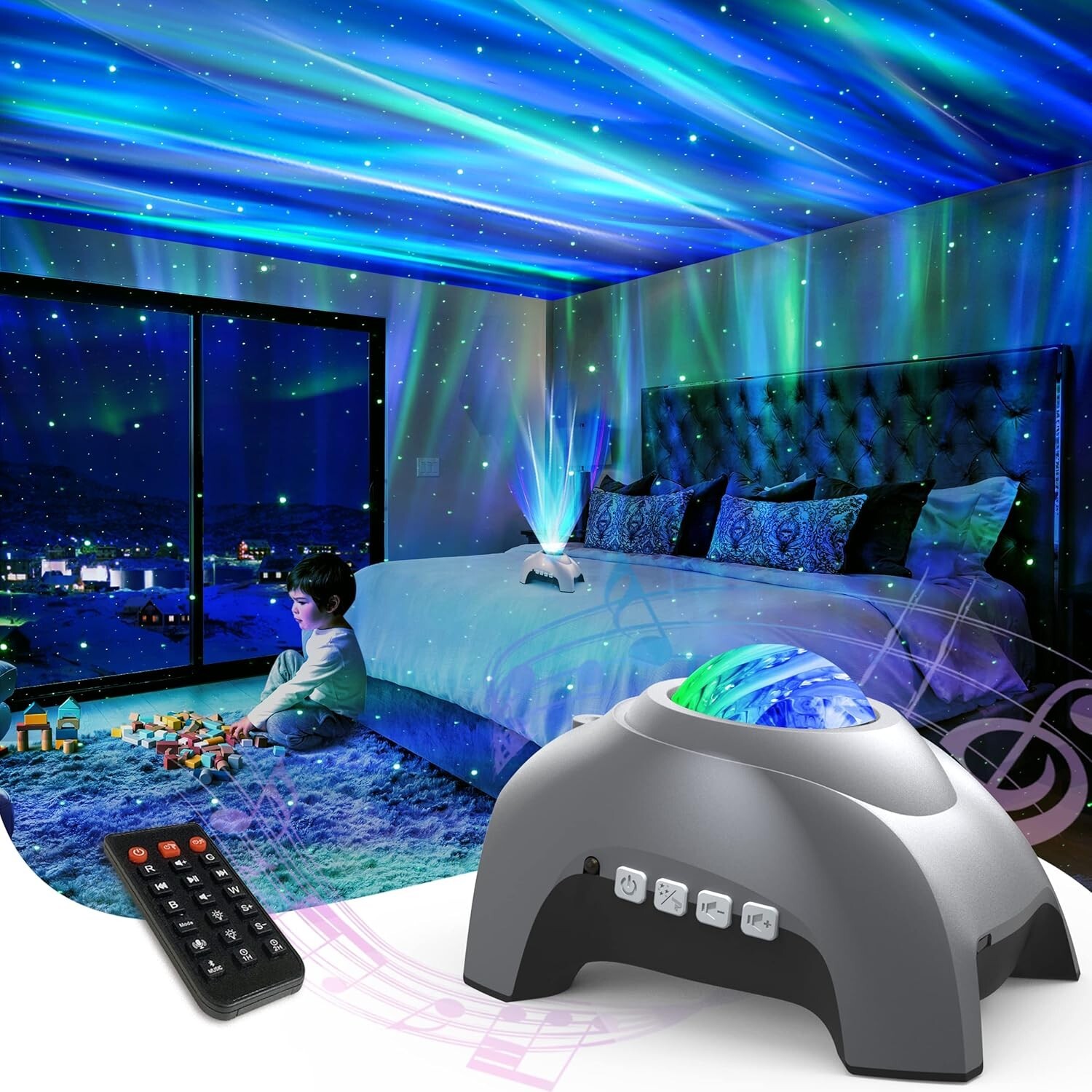 Modern Aurora Projector – Soothing Sounds, Stars, and Northern Lights Experience