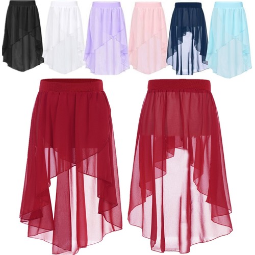 Girl High Low Chiffon Dance Skirt Lyrical Ballet Latin Jazz Stage Performance - Picture 2 of 56
