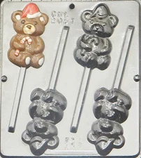 Teddy Bear Lollipop w Hat and Candy Cane Chocolate Candy Mold Christmas 2051 NEW