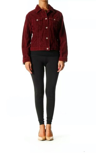 Women's Laura Scott Corduroy Trucker Jacket Maroon Size 2X - Picture 3 of 7