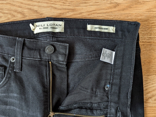 Nili Lotan High Waisted Skinny Black Jeans Sz 26 Basalt Wash Raw Frayed Hem - Picture 6 of 8