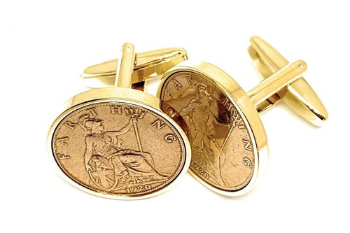 Premium 1921 Farthing coin cufflinks for a 104th Birthday cufflinks gld - Picture 2 of 2