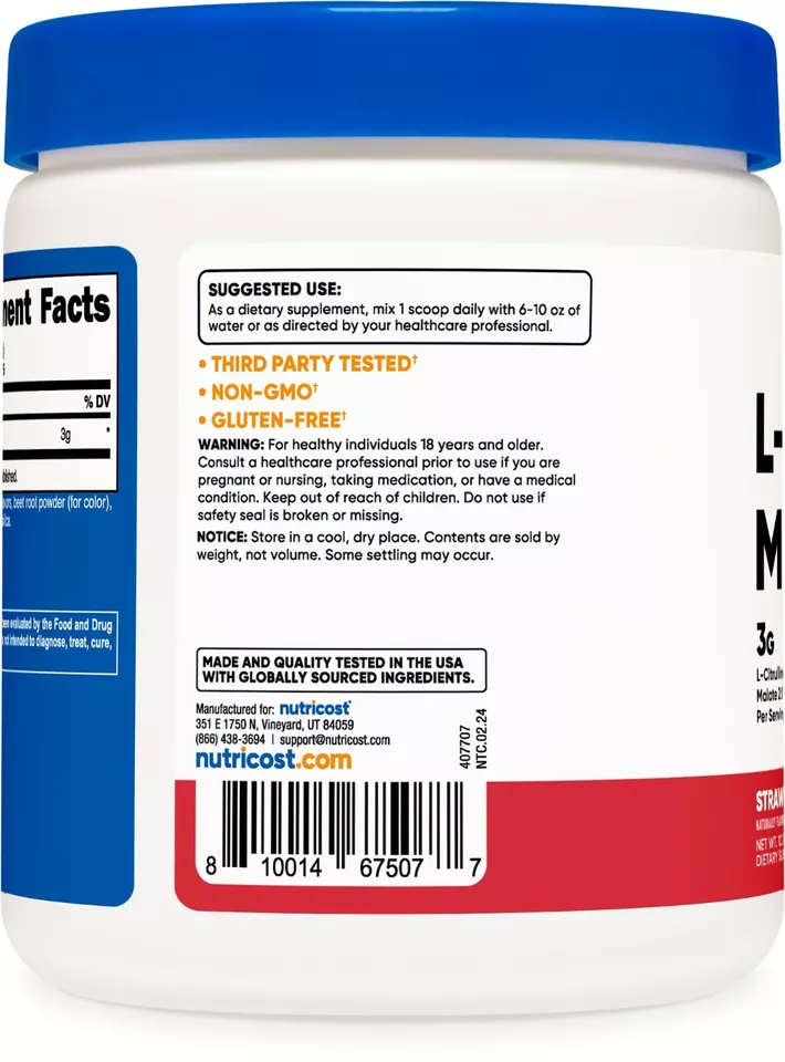 Nutricost L-Citrulline Malate Powder (300G) (Strawberry Kiwi) - Image 4 of 4