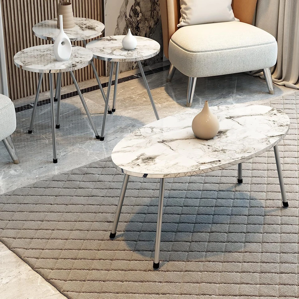 4 Piece Living Room Table Set, 1 Coffee Table and 3 Nesting Tables, NO-Tools Ass - Image 2 of 4