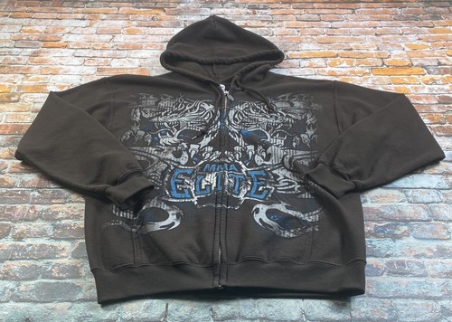 Vintage MMA Elite Hoodie Adult M Brown Full Zip Y2K Dragon Cyber Goth Mens