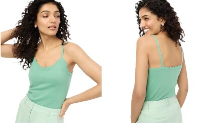 J.Crew Cami Top Womens S Green Scallop Cotton Summer Beachy Camisole 90s Y2K NWT