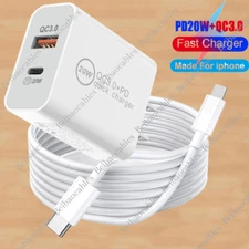 QC 3.0 PD 20W Power Adapter Fast Charger For iPhone 14 13 12 11 X 8 USB C Cable