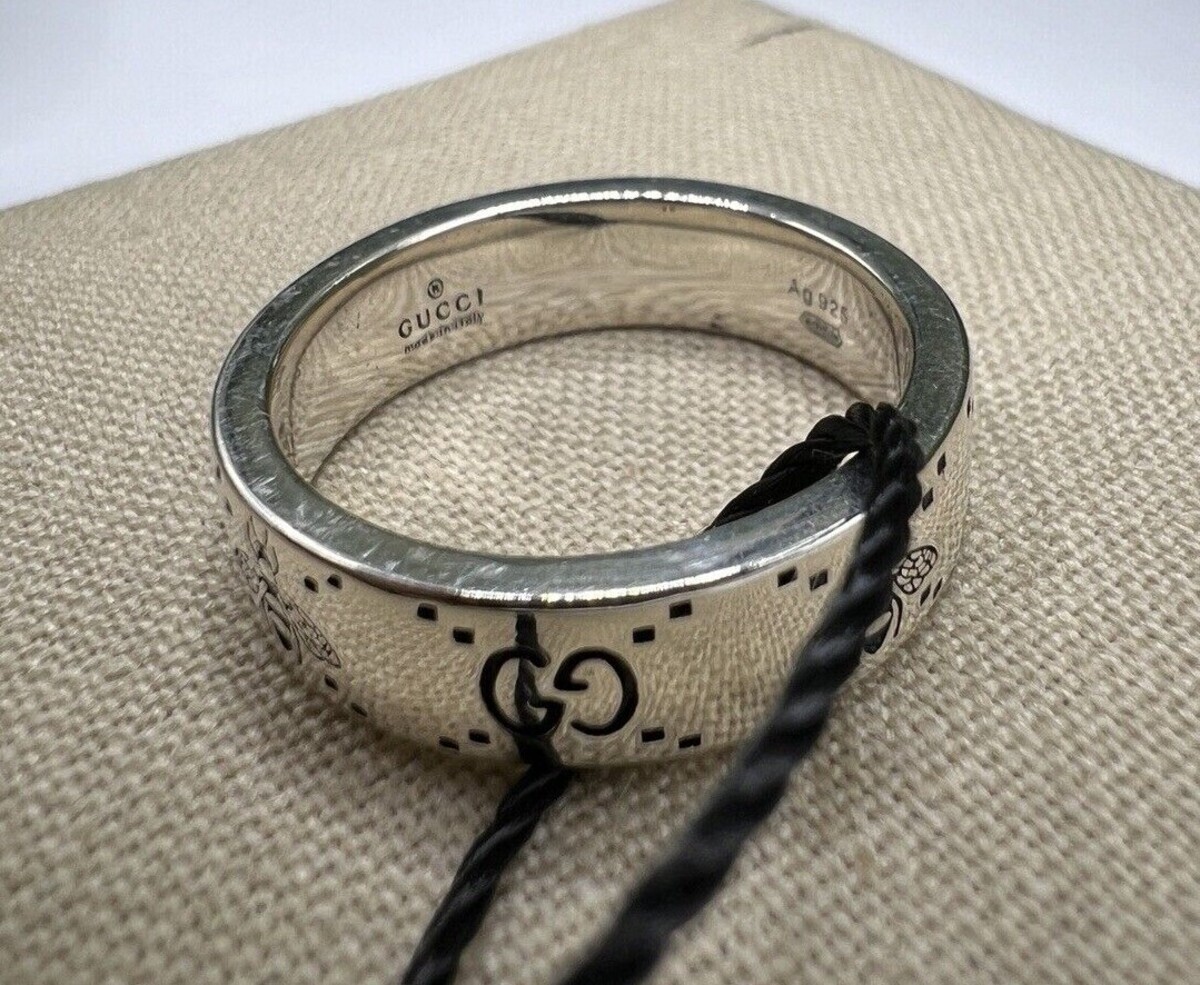 GUCCI 'Bee & GG Logo Engraved Ring' Sterling Silver Unisex