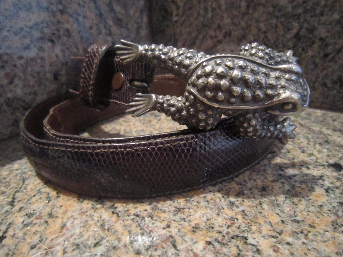 Kieselstein-Cord Sterling Toad Buckle with Brown Lizard Belt  display picture 1