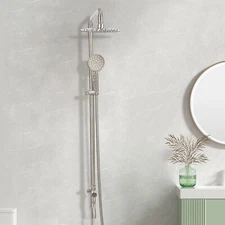 Brushed Shower Faucet Set Rainfall Shower Head Combo Set Tub Spout W/Hand Shower