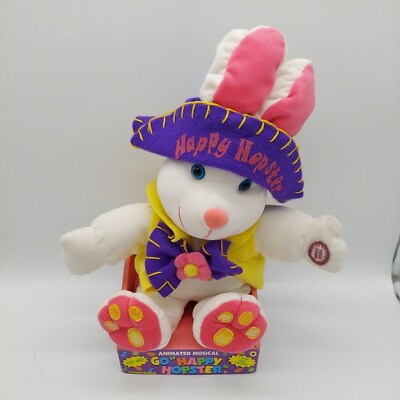 Vintage Dan Dee Happy Hopster  White Easter Bunny Plush 16'' Sings & Dances NOS