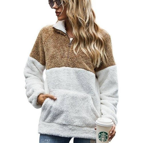 Faux Shearling Sherpa Half-Zip Sweater - Cozy and Chic Winter Essential for Wome - Picture 5 of 12