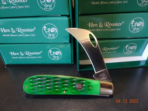 HEN & ROOSTER 4" CL. HAWKBILL GREEN PICK BONE HANDLE POCKET KNIFE BLADE 4116GS - Picture 2 of 12