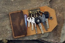 Leather slim key wallet leather key holder cover Personalized key case for men
