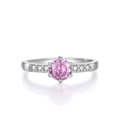 Damen Ring Sterling 925 massiv Feinsilber 1 Karat rosa & weißer Saphir Größe L