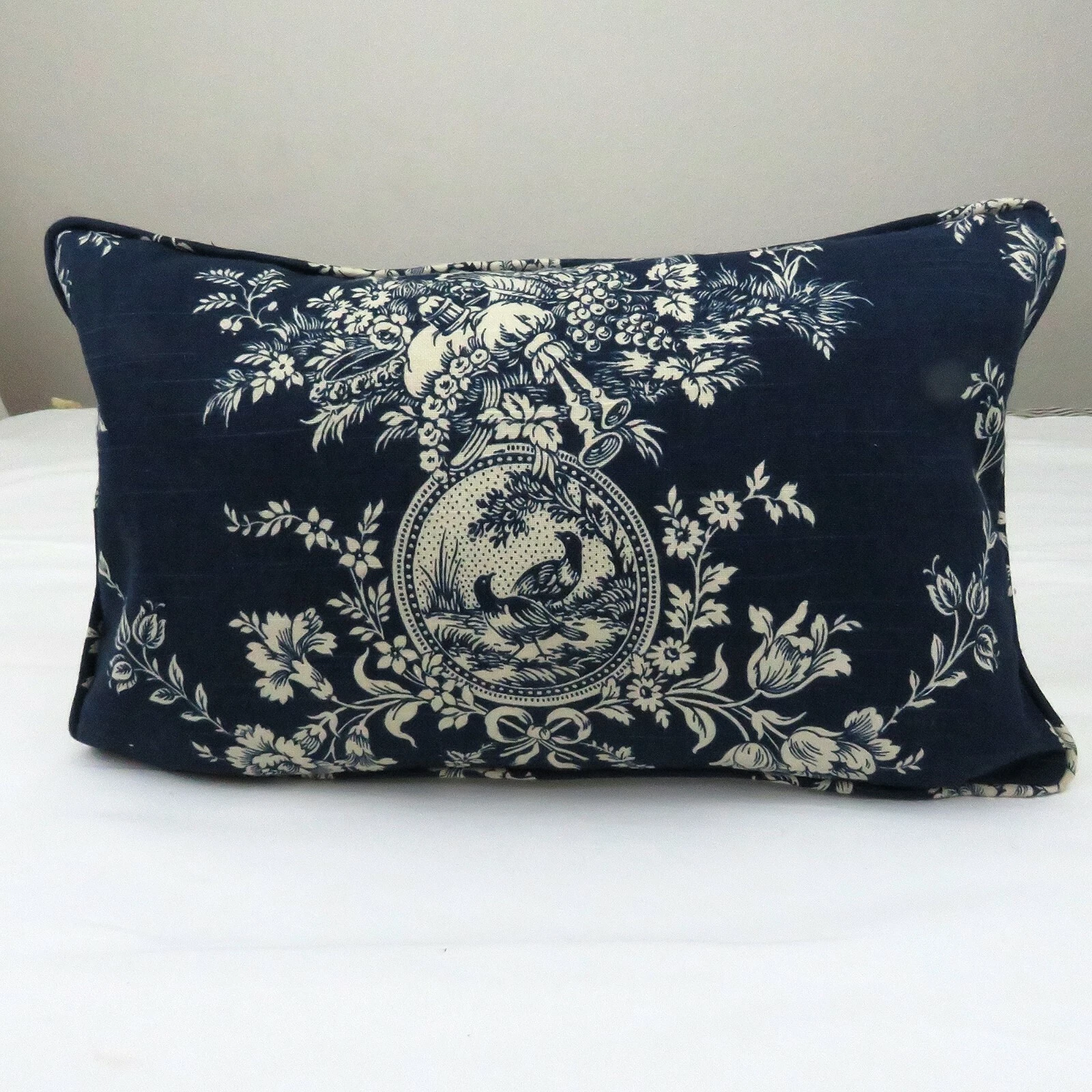 Lumbar Pillow Cover Waverly Navy Blue Toile Throw Cording Cushion Case