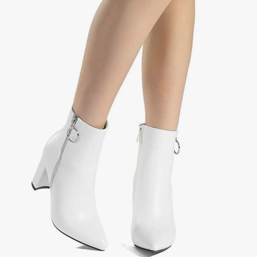 Dream Pairs Sianna-3 Chunky Heel Ankle Booties Pointed Toe Boots White NIB Sz 5 - Picture 14 of 14