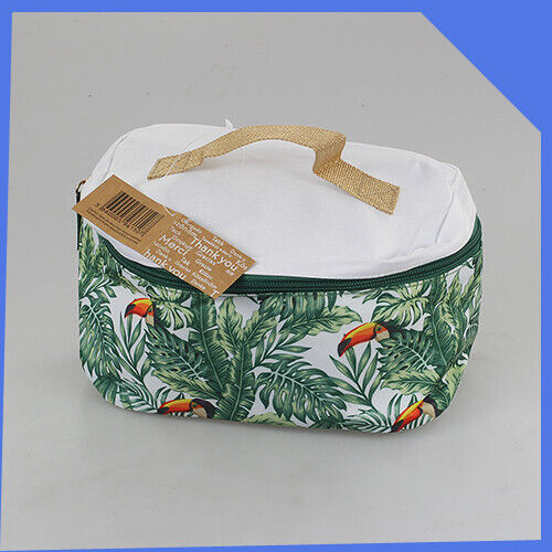 ✅ Green White Birds Zip Travel Holiday Toiletry Bag Cosmetics Make-up Case - Afbeelding 1 van 5