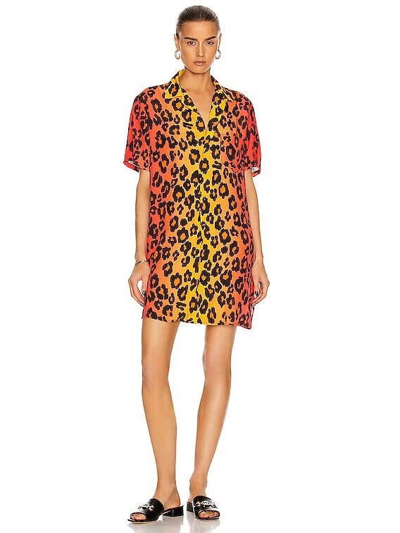 R13 WOMENS $450 Skater Ombré Leopard Shirt Dress Size Small