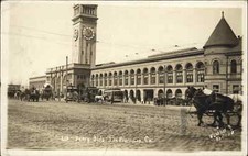 San Francisco CA Ferry Bldg & Street Trolleys c1915 Real Photo Postcard