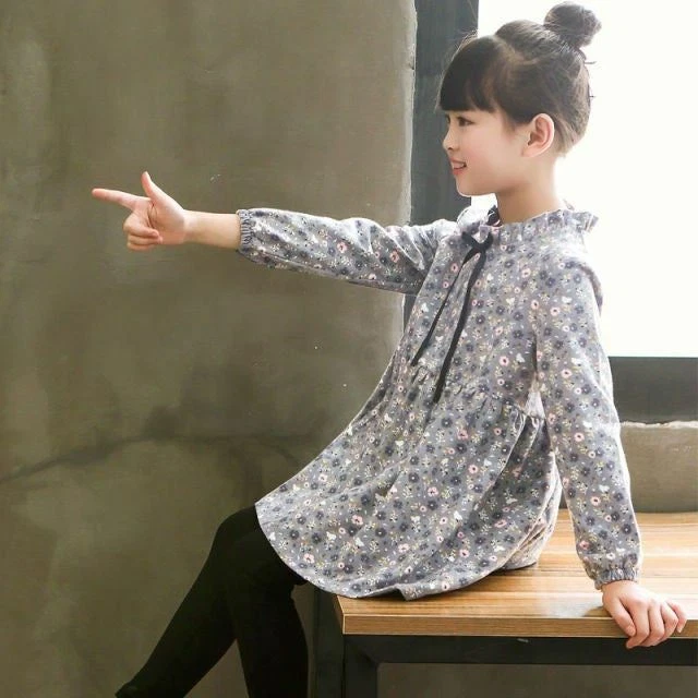 Primavera Autunno Ragazza Abito Cotone Manica Lunga per Bambini