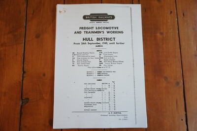 1949 Fascimilie Hull District Railway Freight Engine Engineers Workings 