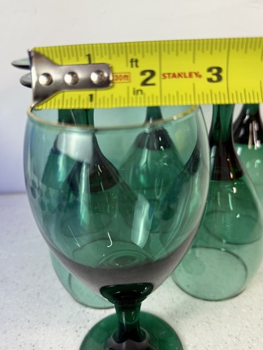 6 Libbey Glass Juniper Green Teardrop Water Wine Goblets Gold Rim - Picture 12 of 13