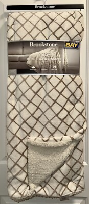 Brookstone NAP Plush Sherpa Reversible Throw Blanket Ivory Brown BRAND NEW