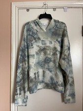 Pullover Fleece Hoodie Socialite Womens Blue Green Tie Dye Print Size L