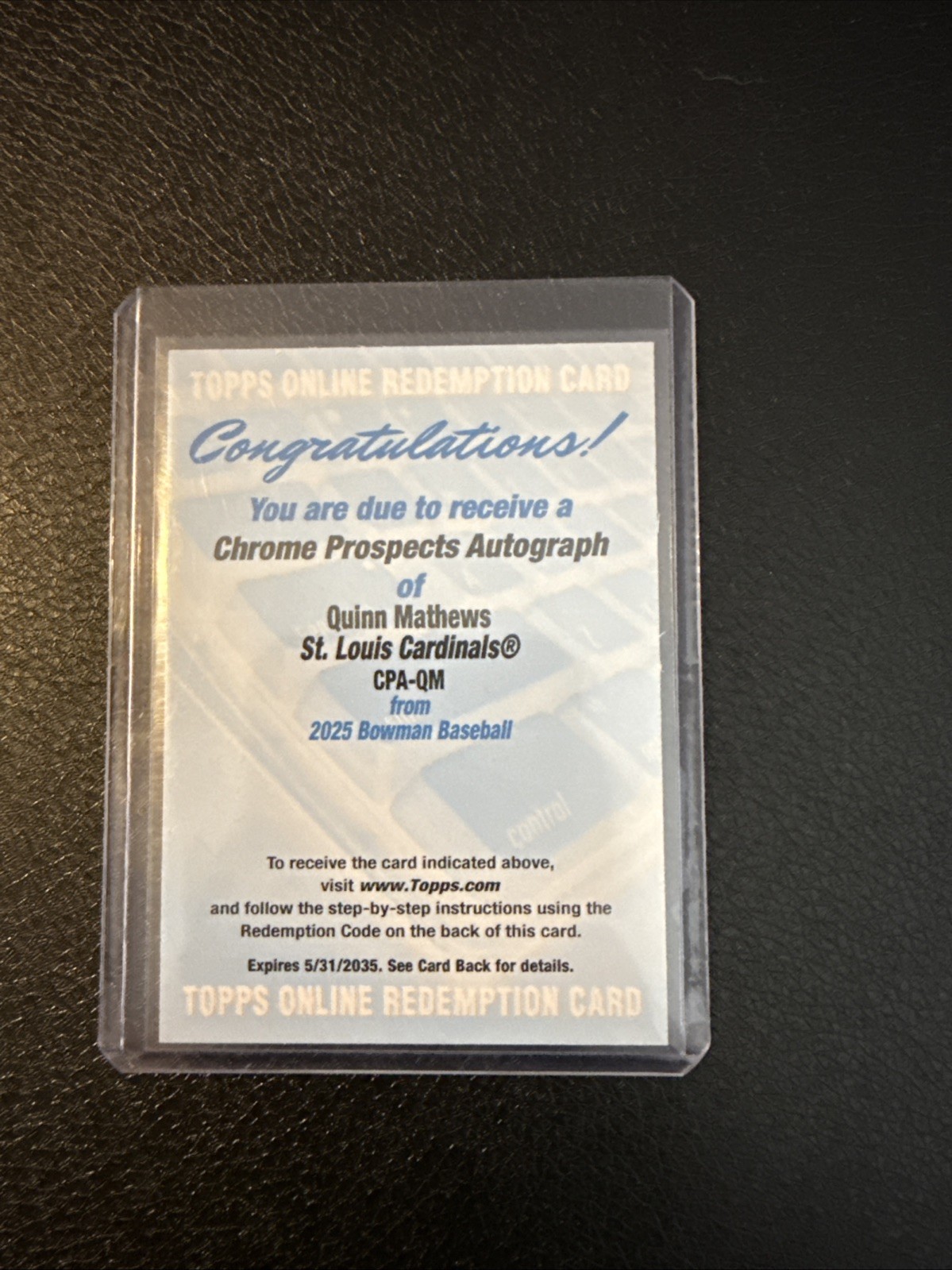 2025 Bowman Quinn Mathews Chrome Auto 1st Prospect #CPA-QM Cardinals Redemption