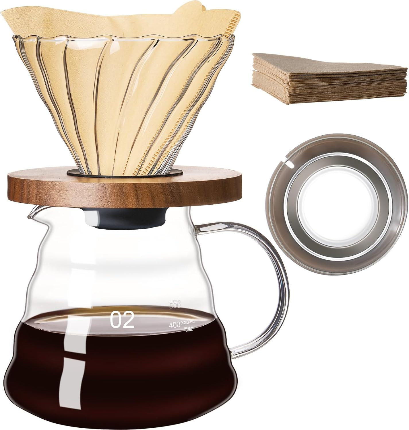 Set 20 Oz, Borosilicate Glass Coffee Server With 50 Pcs V