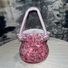 Pink Confetti Vintage Hand Blown Purse/Handbag Murano Style Art Glass Vase, Read